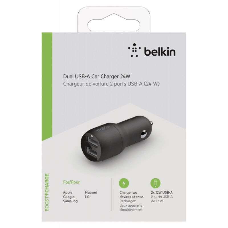 شارژ فندکی Belkin مدل Dual USB-A Car Charger 24W